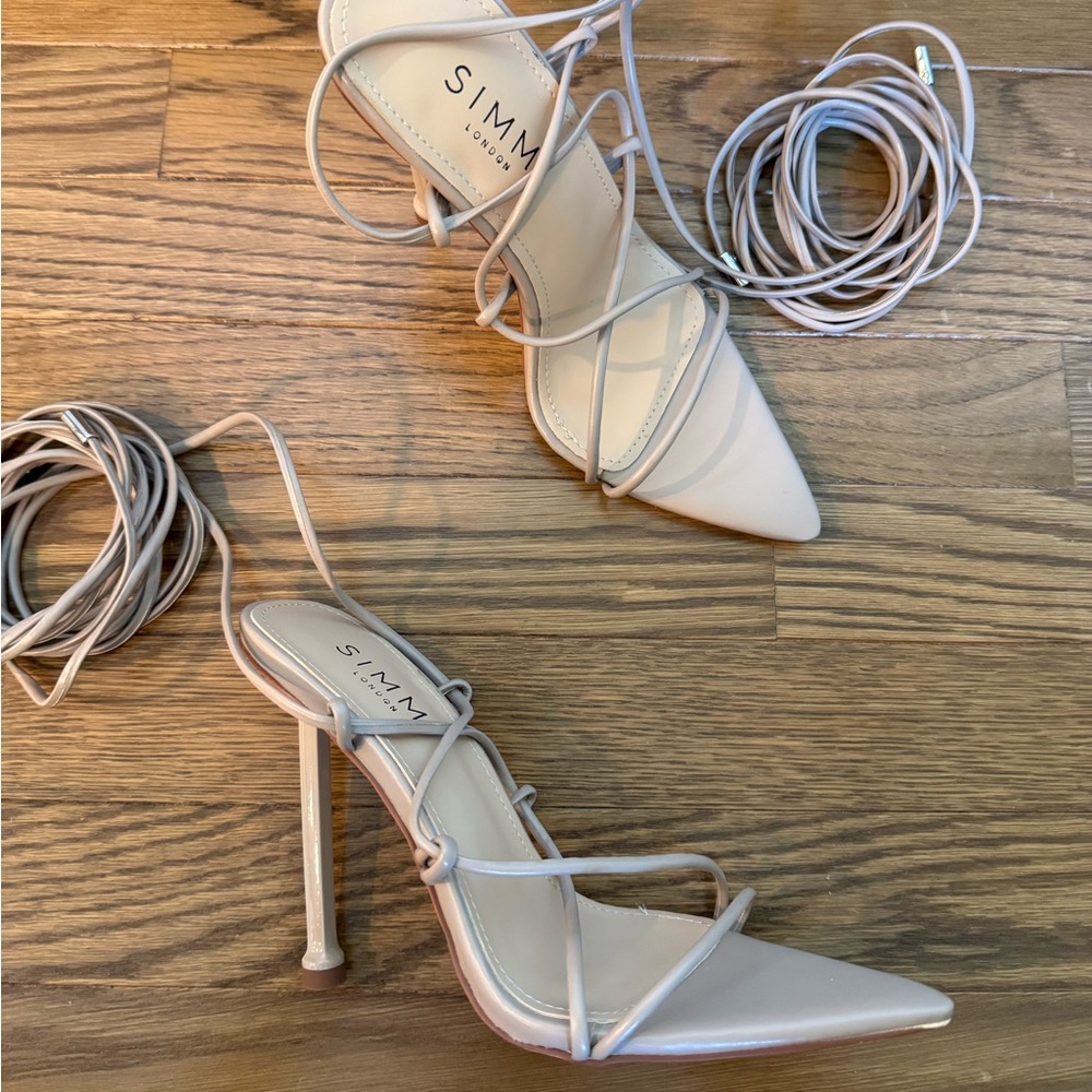 SIMMI CJ NUDE LACE UP STILETTO HEELS - Size EU 36